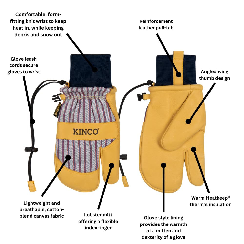 Kinco, 1927KWLT, Lobster Claw Mitt Shell, Inner Glove Lining, Grain Pigskin Palm, Omni Cuff™ Design, Heatkeep® Thermal Insulation - Image 5