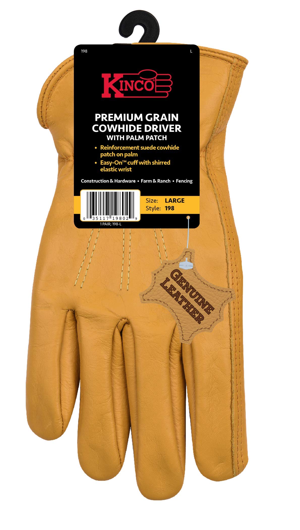 Kinco, 198-L, Premium Grain Cowhide Driver with Palm Patch, Large - Image 3