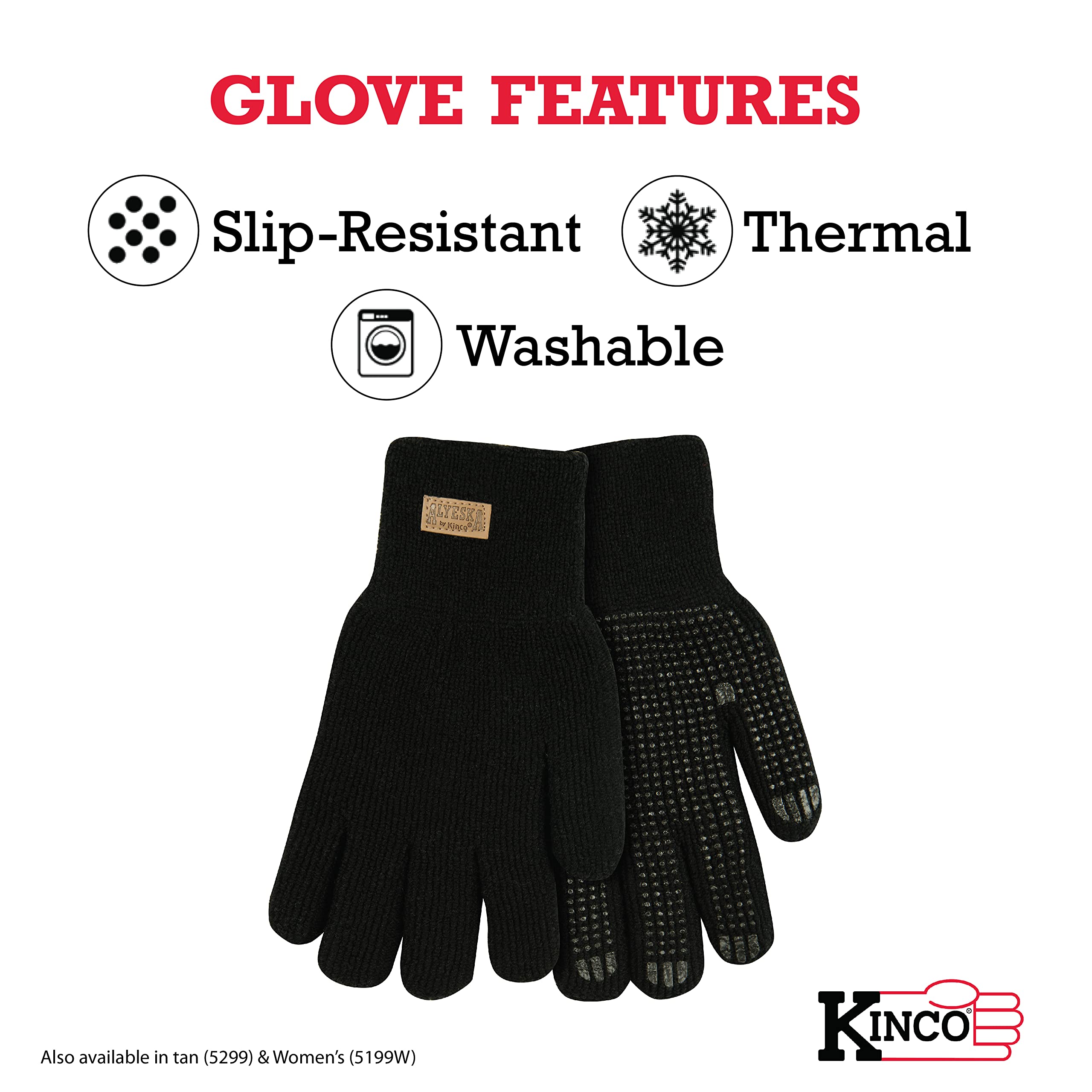 Kinco, 5199, Knit Wool Gloves for Men - Alyeska Ragg Wool Gloves (Black) - Image 4