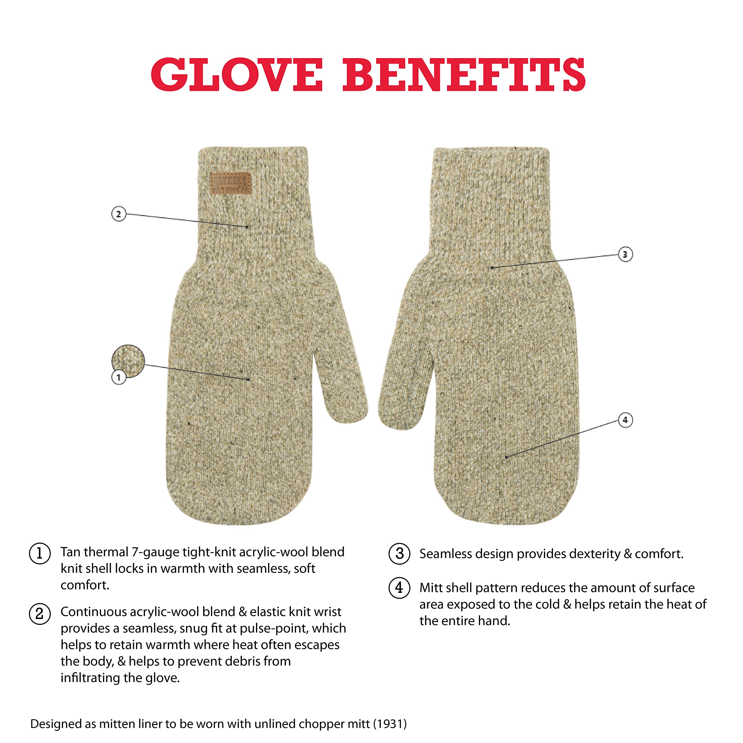 Kinco 5230 Knit Thin Wool Mittens for Men - Image 4