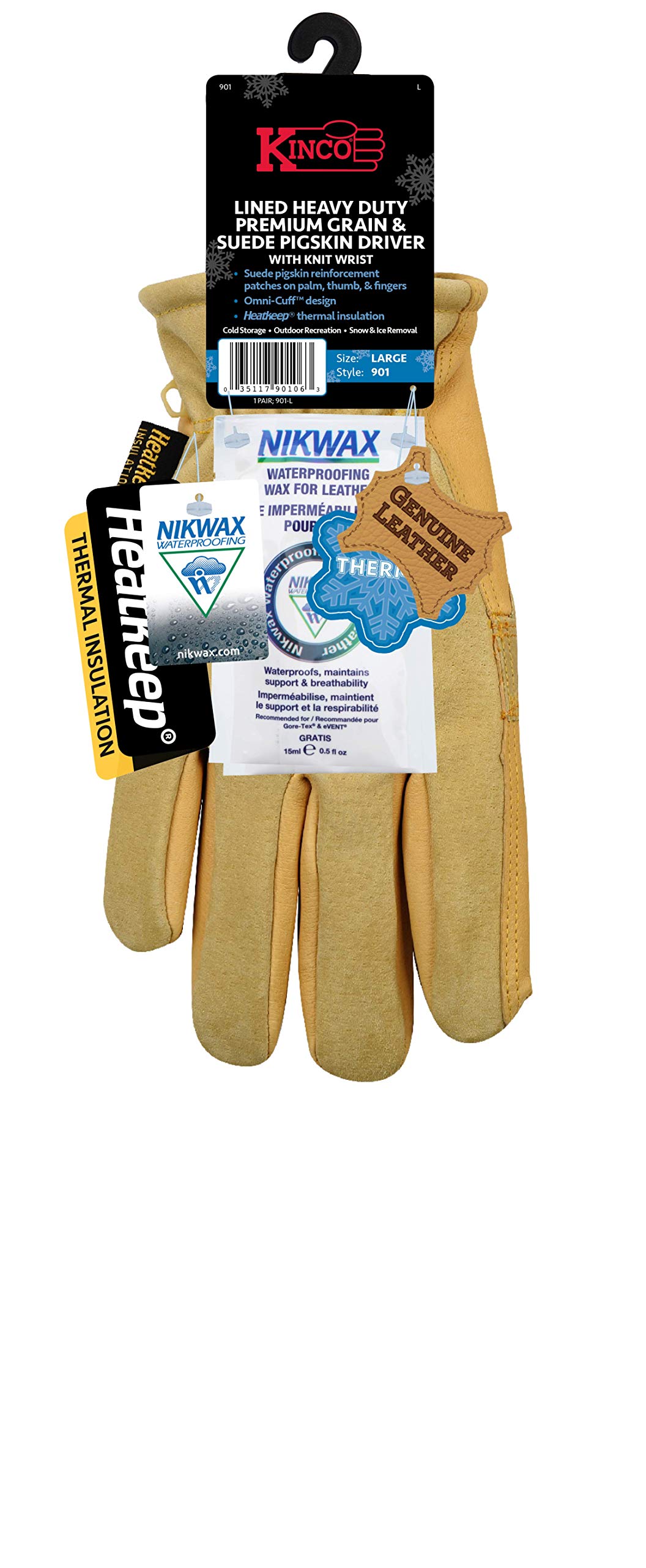 Kinco, KIN-901-XL, Men's Pigskin Leather Ski Glove, HeatKeep Thermal Lining, Draylon Thread, X-Large, Golden - Image 3