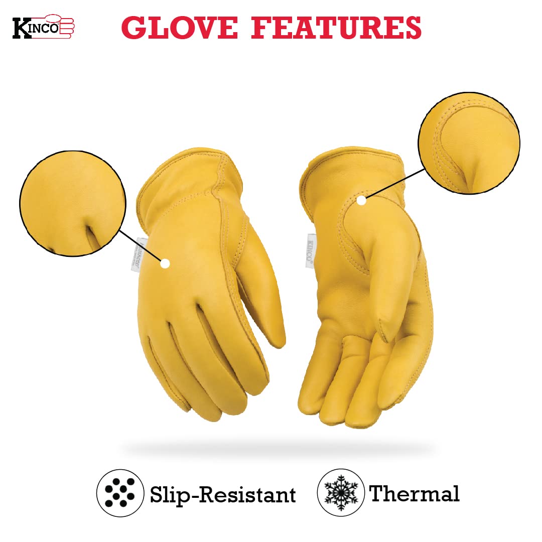 Kinco - Women's Golden Full Grain Deerskin, Shirred Elastic Wrist, Keystone Thumb Design Heatkeep Thermal Insulation, Large - Image 4