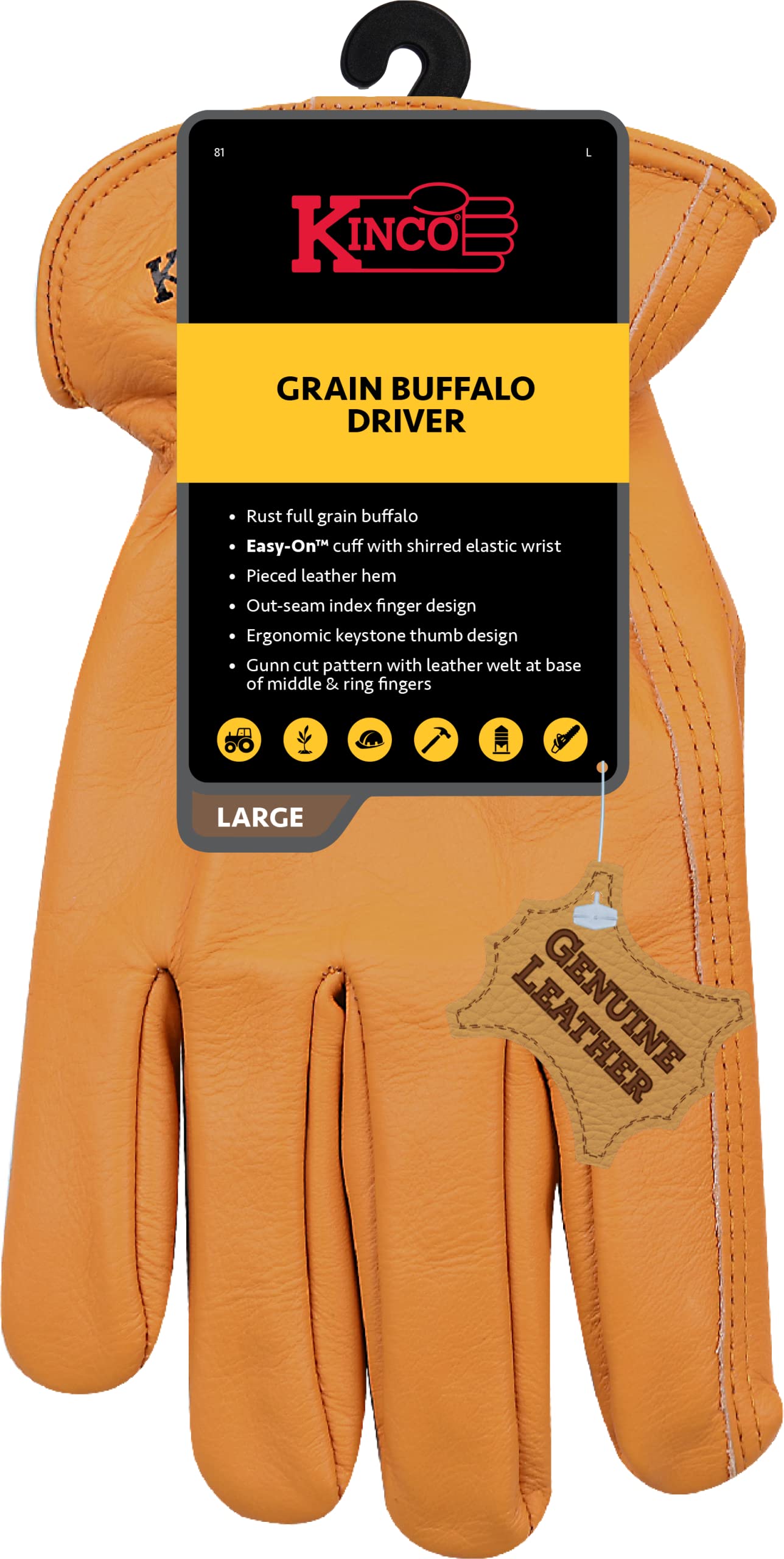 Kinco Work Glove, Grain Buffalo Leather, 6 Pair, Size Medium - Image 3